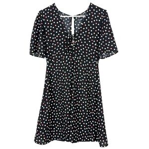 Volcom Polka Dot Skater Mini Dress Tie Front Fit & Flare Medium
